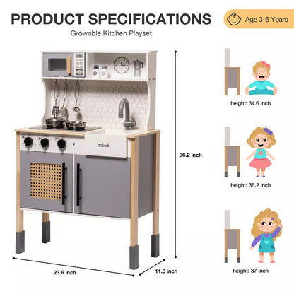 ROBOTIME DIY Pretend Play Kitchen Cooking Toy Set Gift For Boys And Girls Gray